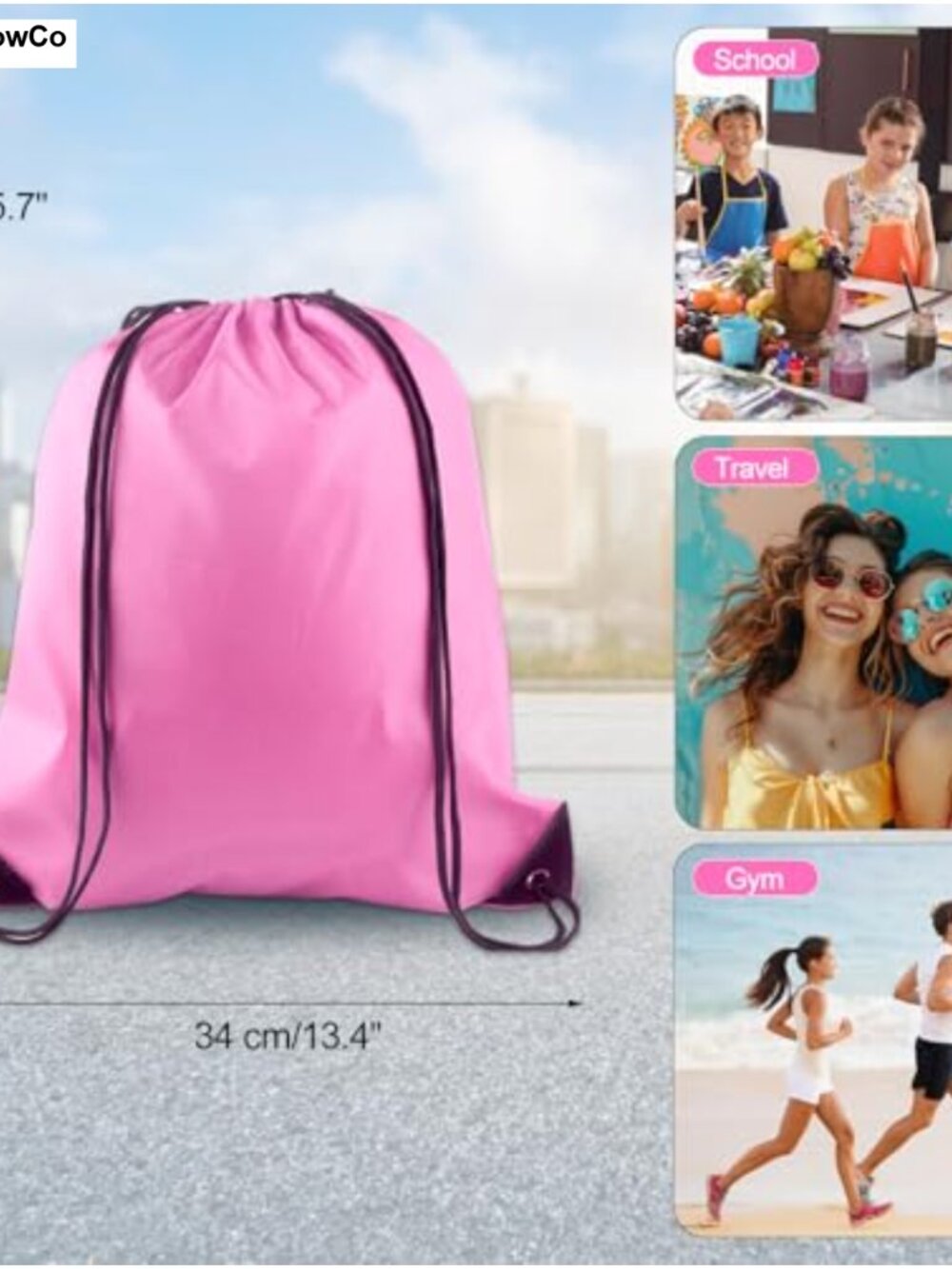 2 Pack Drawstring Backpack Bags Polyester Gym String Bag - Picture 2 of 5